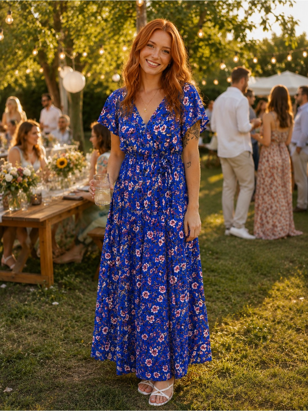 Knox Rose Blue Floral Maxi Dress with Pink Accents